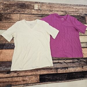 Kids V-Neck T-Shirts - Cream and Pink